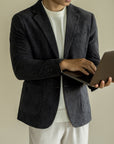 Men’s Woolen Corduroy Fitted Suit Jacket – Slim-Fit Textured Blazer for Business