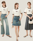 Women’s Retro Contrast Color T-Shirt – Korean Style Short Sleeve