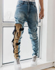 Men’s Tooling Distressed Jeans – Washed Blue Denim
