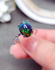 925 Silver Delicate Mosaic Natural Black Opal Ring  (3 to 7 days shipping)