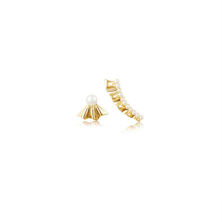 Women&#39;s  Asymmetric Pleated Imitation Pearl Curved Ear Studs