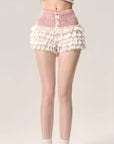 Peach Blossom Bud White French Lace Shorts