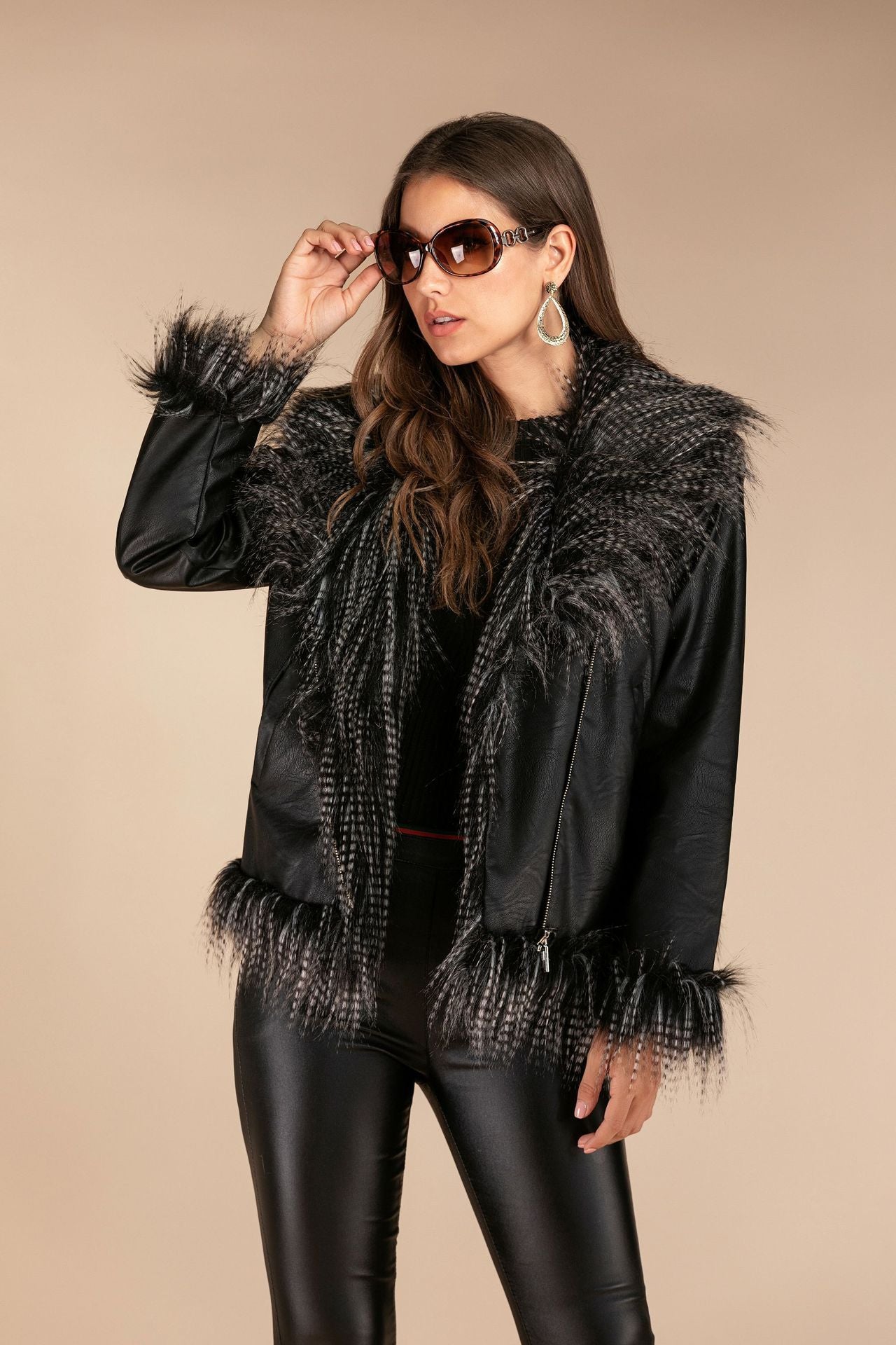 Imitation raccoon fur sheepskin leather jacket ( 3 to 7 days shipping)