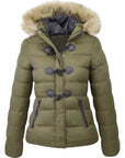 Women’s Horn Buckle Cotton Coat – Short Casual Warm Winter Jacket