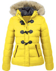 Women’s Horn Buckle Cotton Coat – Short Casual Warm Winter Jacket