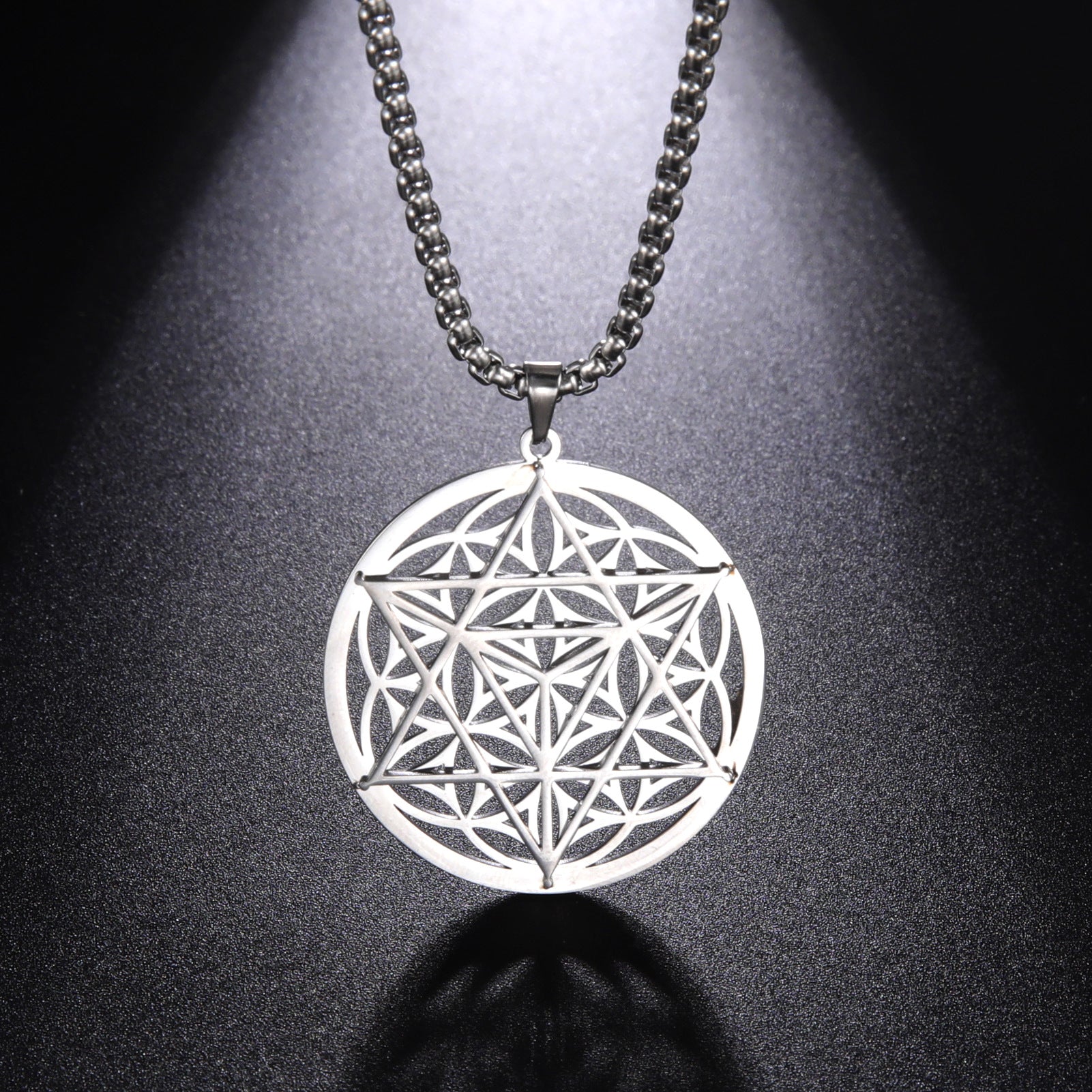 Fashion Real Gold Plating Cut Hollow Ring Merkaba Pendant 304 Material Stainless Steel Necklace