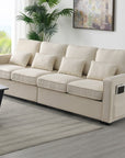 Seater Modern Linen Fabric Sofa With Armrest Pockets And 4 Pillows,Minimalist ( USA ONLY + 3 TO 5 DAYS SHIPPING)