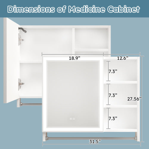 Modern 32x28 Inch Bathroom Cabinet With Mirror And LED Lights ( USA ONLY  + 3 TO 5 DAYS SHIPPING)