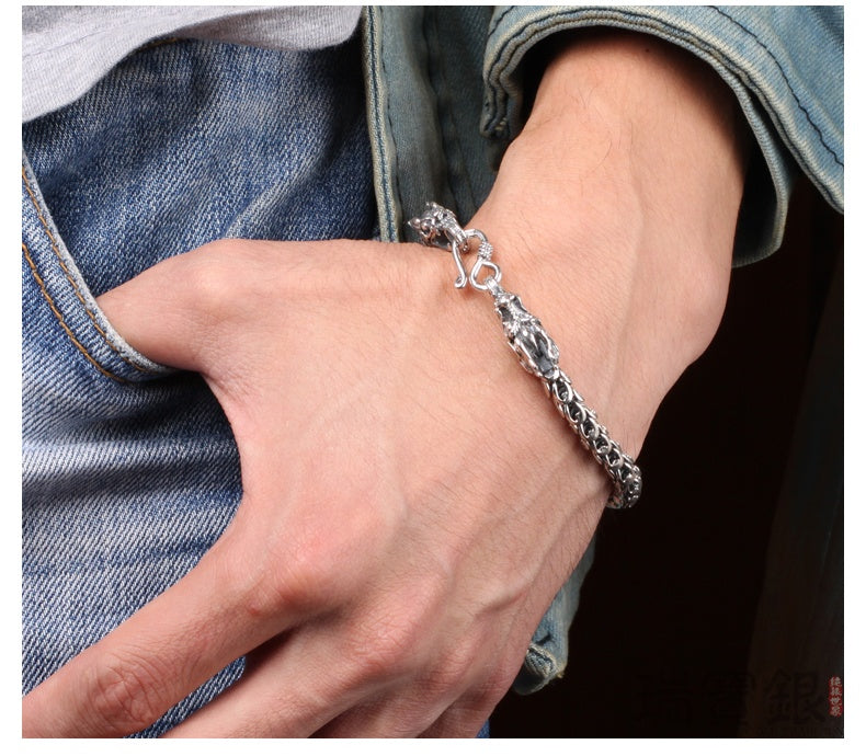 S925 silver bold domineering men&#39;s faucet bracelet