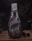 Men’s Genuine Cowhide Leather Chest Bag – Simple Retro Crossbody Satchel
