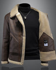 Men’s Leather Fur Lapel Jacket – Thickened Winter Warm Zipper Coat with Side Pockets Loose Fit