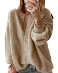 Long Sleeve Knitted Cardigan Sweater Lantern Sleeve