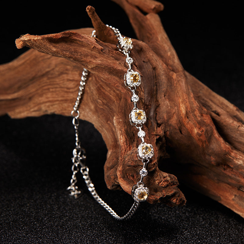 Women Full Drill S925 Sterling Silver Bracelet – Natural Garnet Sapphire Geometric Diamond-Set Luxury Chain Jewelry