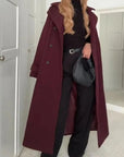 Lapel Woolen Coat Trench  Women