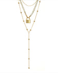 Women’s Gold-Plated Pearl Necklace – Small Lock Pendant Multi-Layer Cross Chain