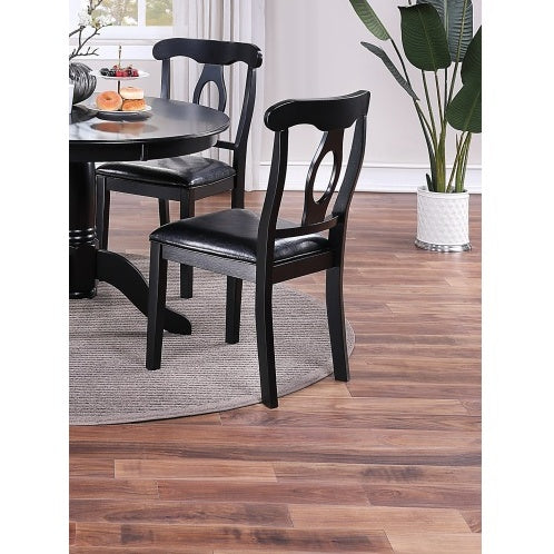 5pc Set Round Table 4x Side Chairs Cushion Fabric Upholstery Seat Rubberwood Black Color Furniture ( USA ONLY + 3 TO 5 DAYS SHIPPING)