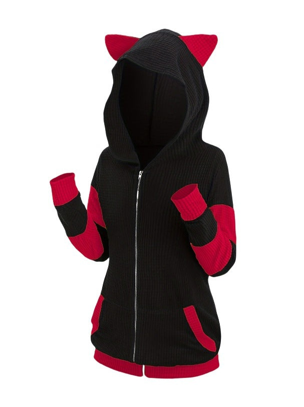 Women’s Thickened Cat Ear Zipper Hoodie – Playful Comfort Meets Cozy Streetwear