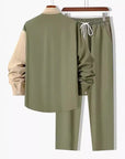 Men’s Casual Shirt & Trousers Suit – Army Green Cotton-Blend Leisure Set