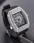 Full Diamond Tonneau Silicone Band Quartz Men's Watch