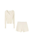 Women’s Knitted Hooded Sweater & Shorts Set – Casual Crop Top Lounge Suit
