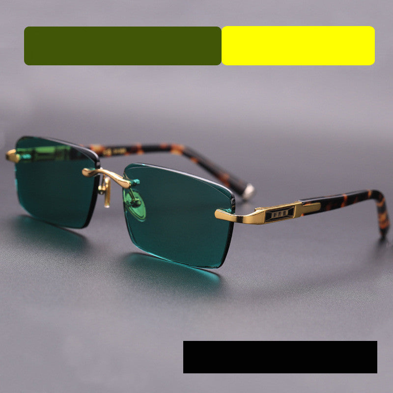 Dark Green Frameless Trimmed Sunglasses