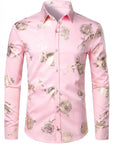 Men Floral Print Long Sleeve Shirt – 3D Digital Printed Stretch Slim Fit Urban Lapel Dress Shirt