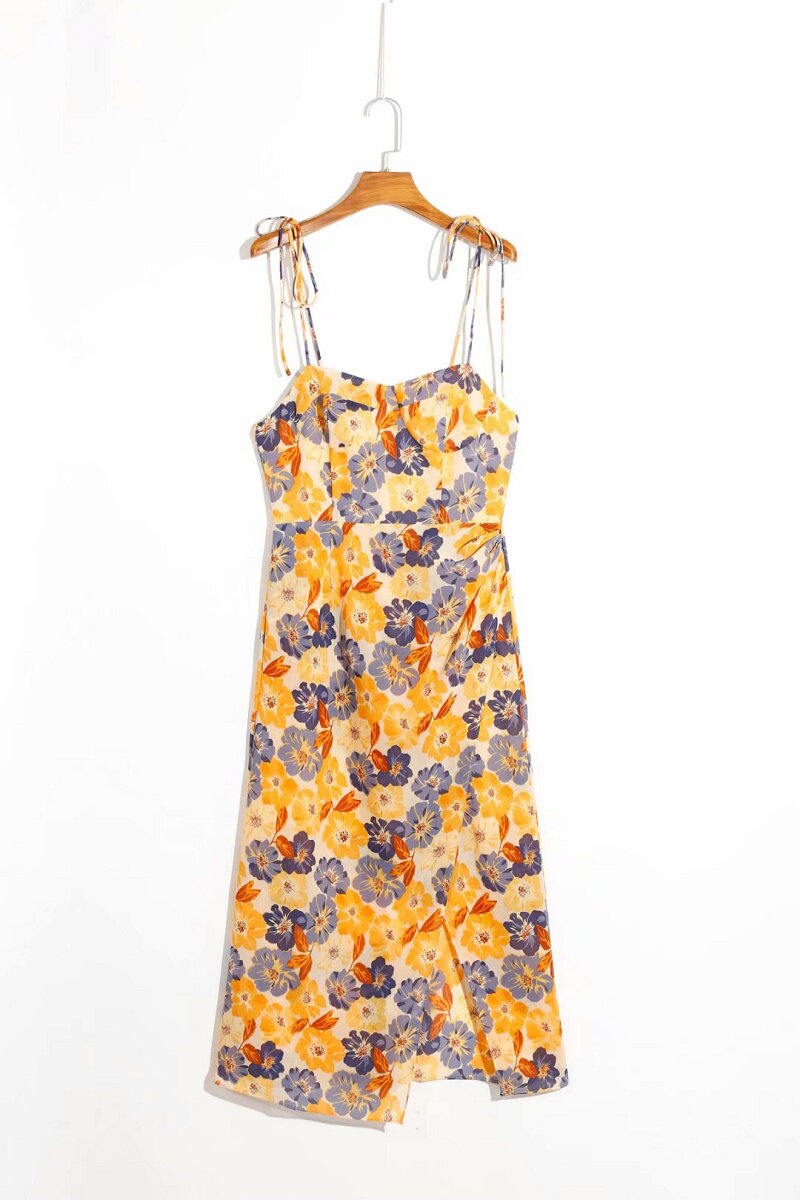 Women’s Violet Print Suspender Long Dress – Flowing Elegance with Cotton Comfort