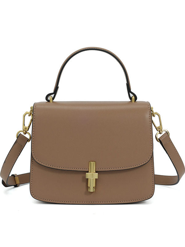 Women’s Genuine Leather Small Square Handbag – Vintage Metal Buckle Crossbody &amp; Shoulder Bag with Premium Cowhide, Elegant Structured Design for Daily &amp; Casual Use