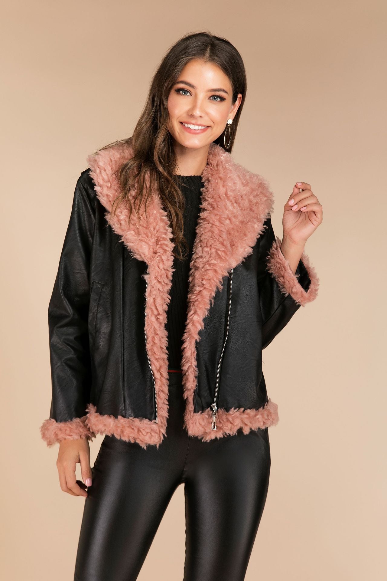 Imitation raccoon fur sheepskin leather jacket ( 3 to 7 days shipping)