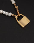 Women’s Gold-Plated Pearl Necklace – Small Lock Pendant Multi-Layer Cross Chain
