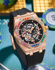 Men's Silicone Band Rainbow Diamond Automatic Mechanical Watch