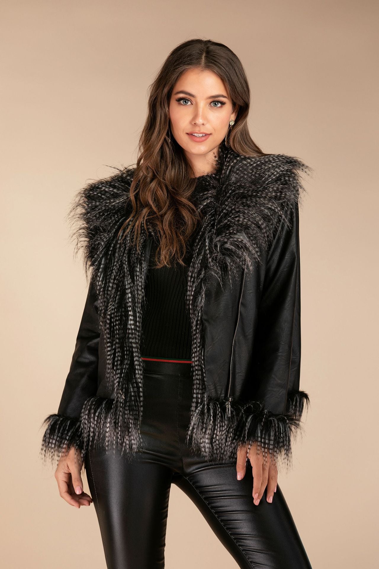 Imitation raccoon fur sheepskin leather jacket ( 3 to 7 days shipping)