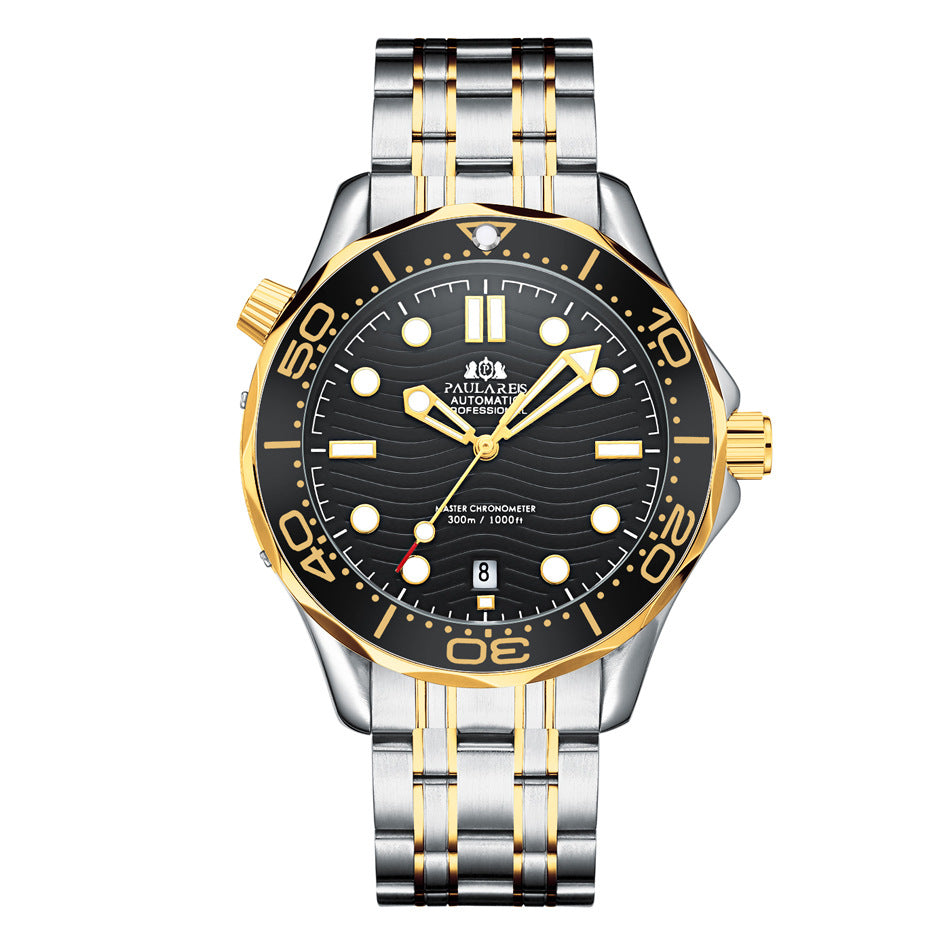 Mechanical Luminous Steel Strap Watch Men – Automatic Two-Tone Stainless Steel 42mm Calendar Wristwatch