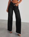 High Waist Jeans With Pockets Comfortable Slim Fit Straight Wide-leg