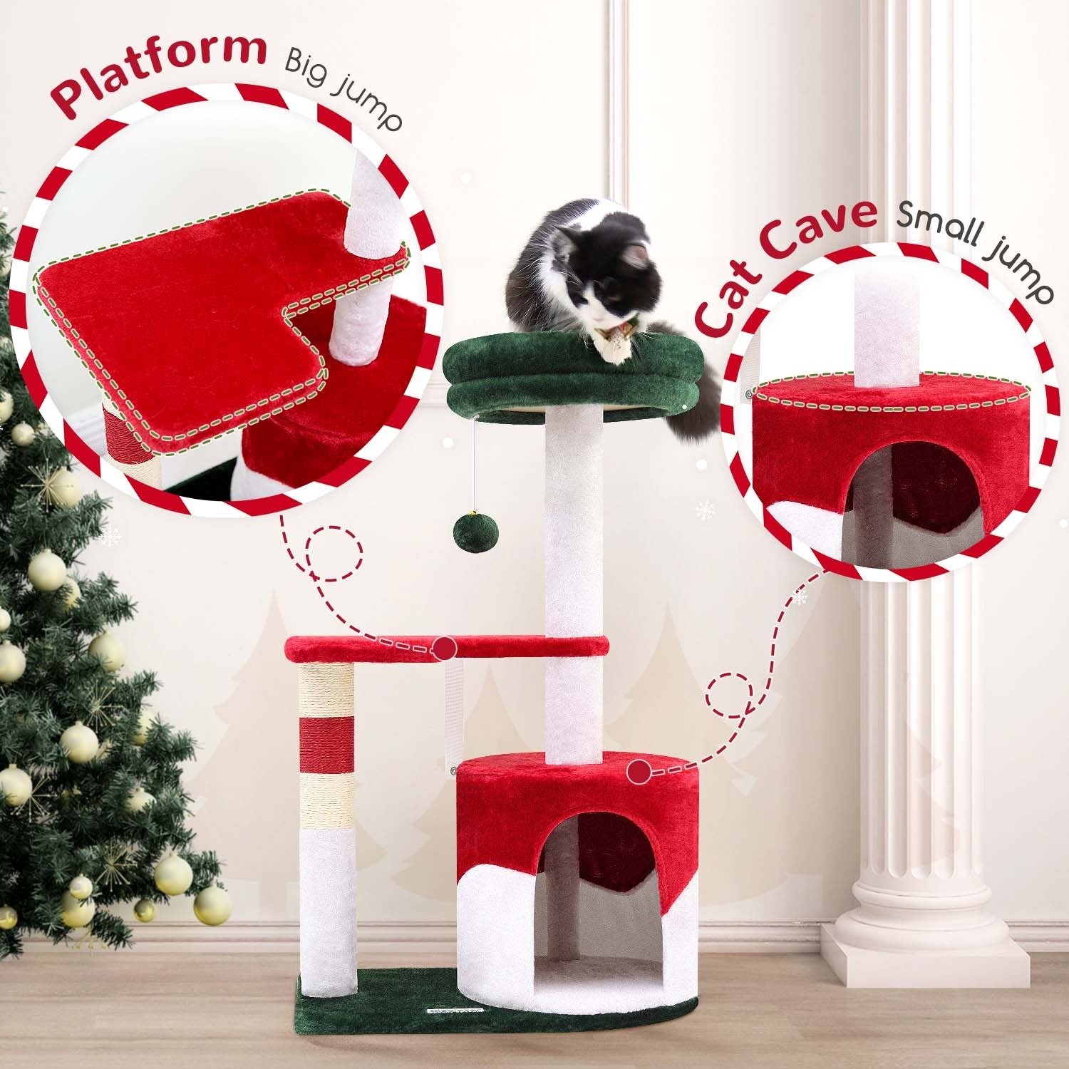 33 Inch Christmas Style Cat Climbing Frame  ( USA ONLY + 3 TO 5 DAYS SHIPPING)