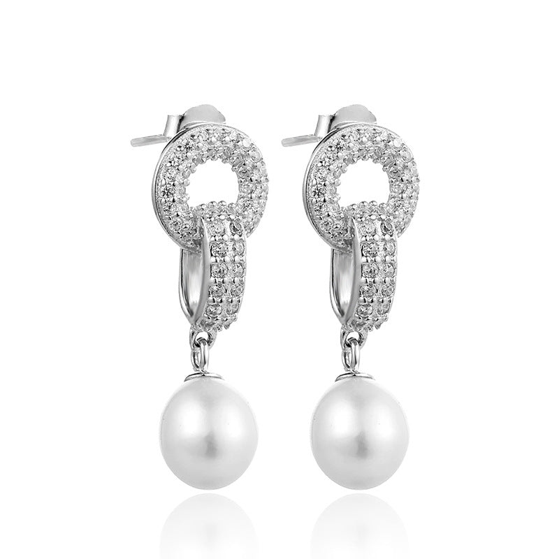 Women&#39;s Retro Fashion Sterling Silver Pearl Earrings