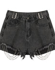 ⛓️ Women's High Waist Chain Detail Denim Shorts – Charcoal Black Cotton (XS-L)