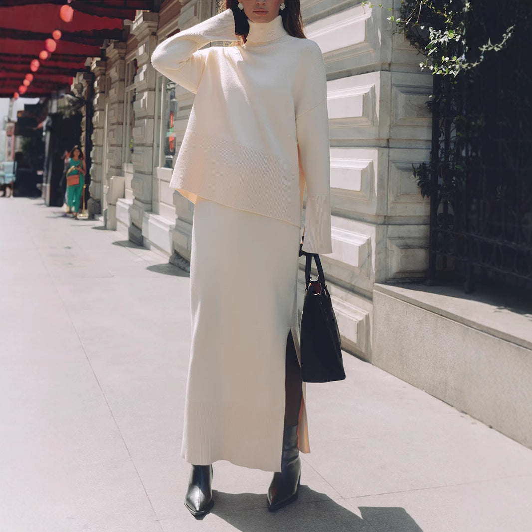 Women’s Loose Sweater &amp; Split Skirt Set – Effortless Elegance for the Modern Socialite