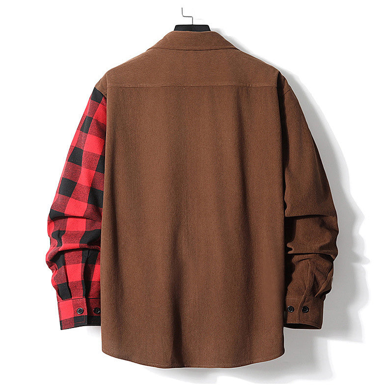 Color-matching Plaid Shirt Corduroy Long-sleeved