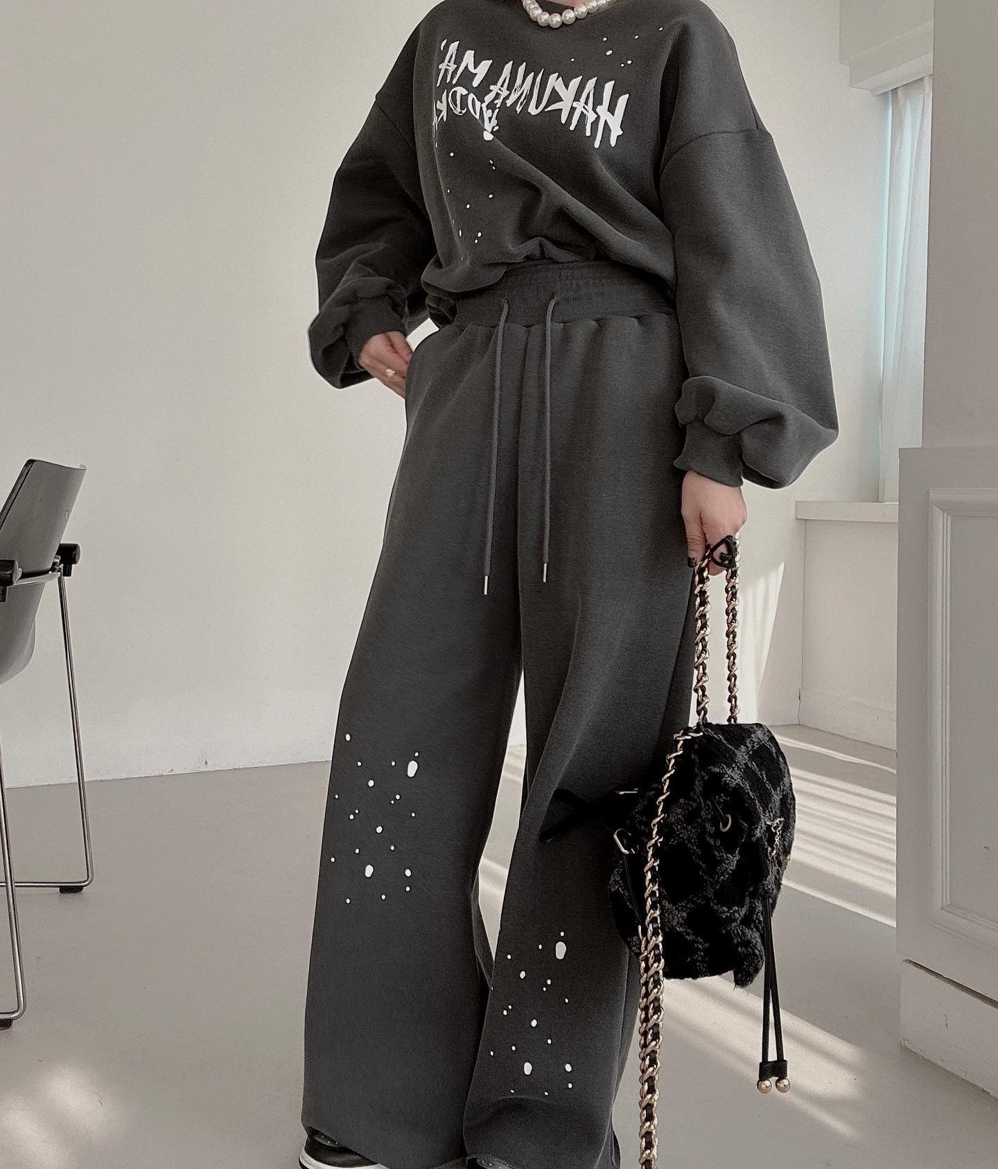 Women’s Round-Neck Letter Print Sweatshirt &amp; Trouser Set – Streetwear Two-Piece Outfit