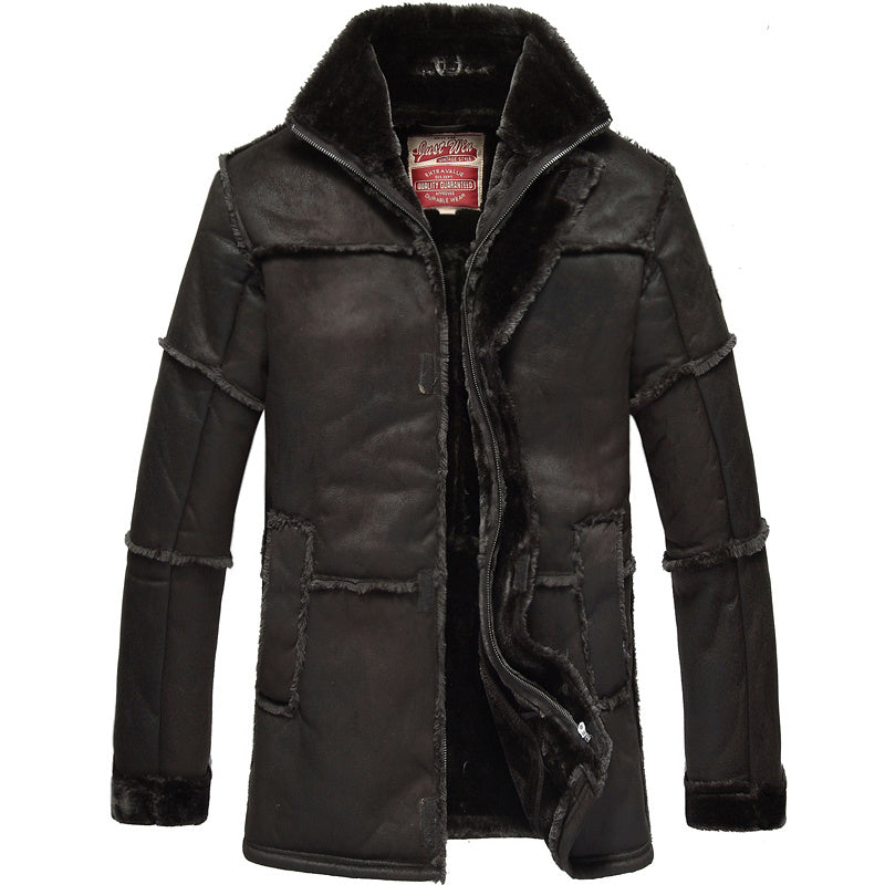 Men’s Mid-Length Leather Jacket – Rugged Elegance in Camel, Chocolate &amp; Bronze