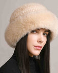 Mink Hair Hat Lady Braided Fur Winter  Women