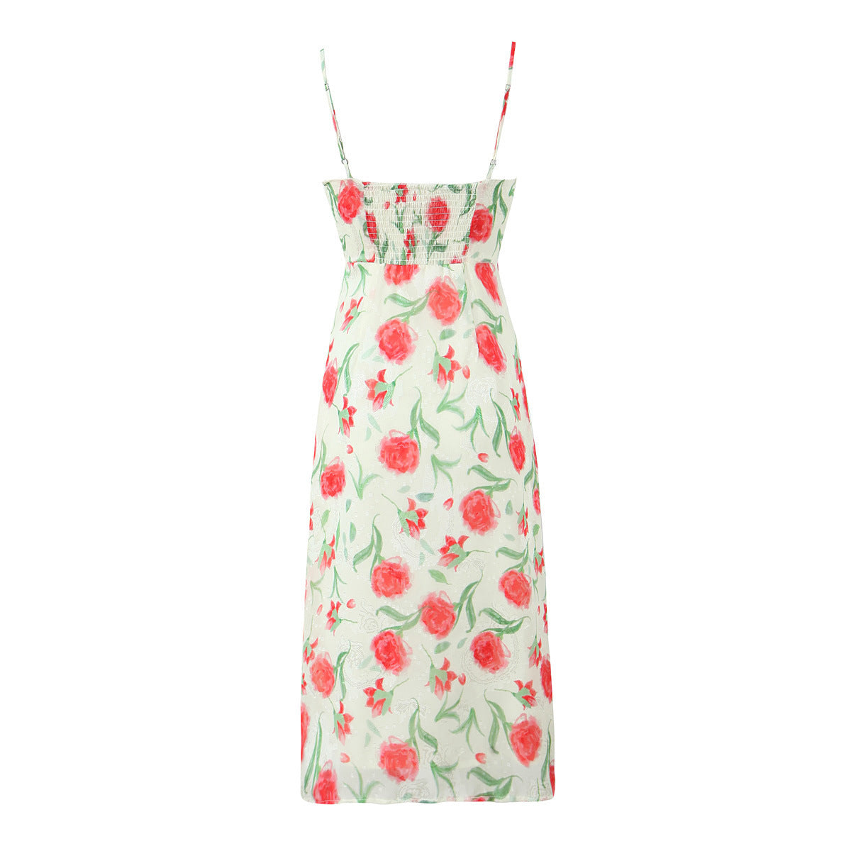 Women’s Printed Sling Dress – Slim Fit Backless Mid-Length Elegance