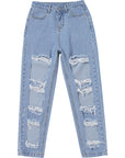 Ripped raw high-rise jeans