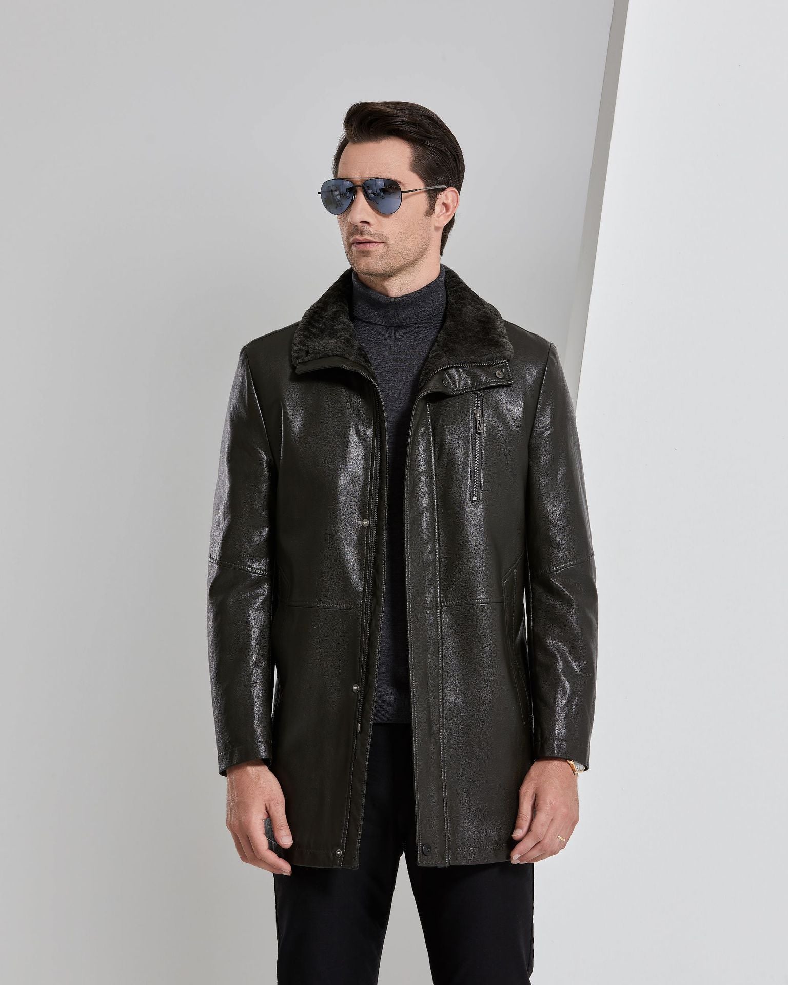 Real Leather With Fleece Lining ThickenG Men&#39;s Leather Jacket