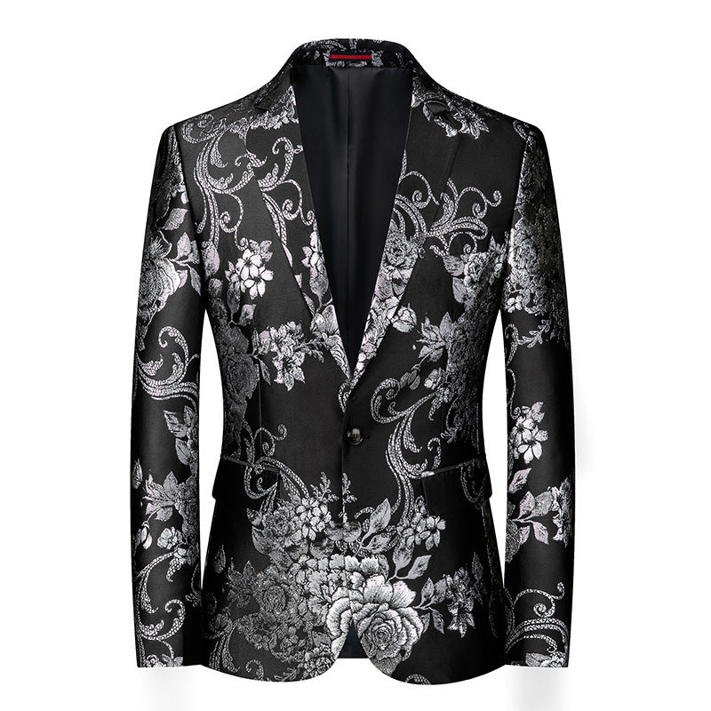 Men’s Floral Gilded Blazer – Slim Fit Cotton Blend Casual Suit Jacket