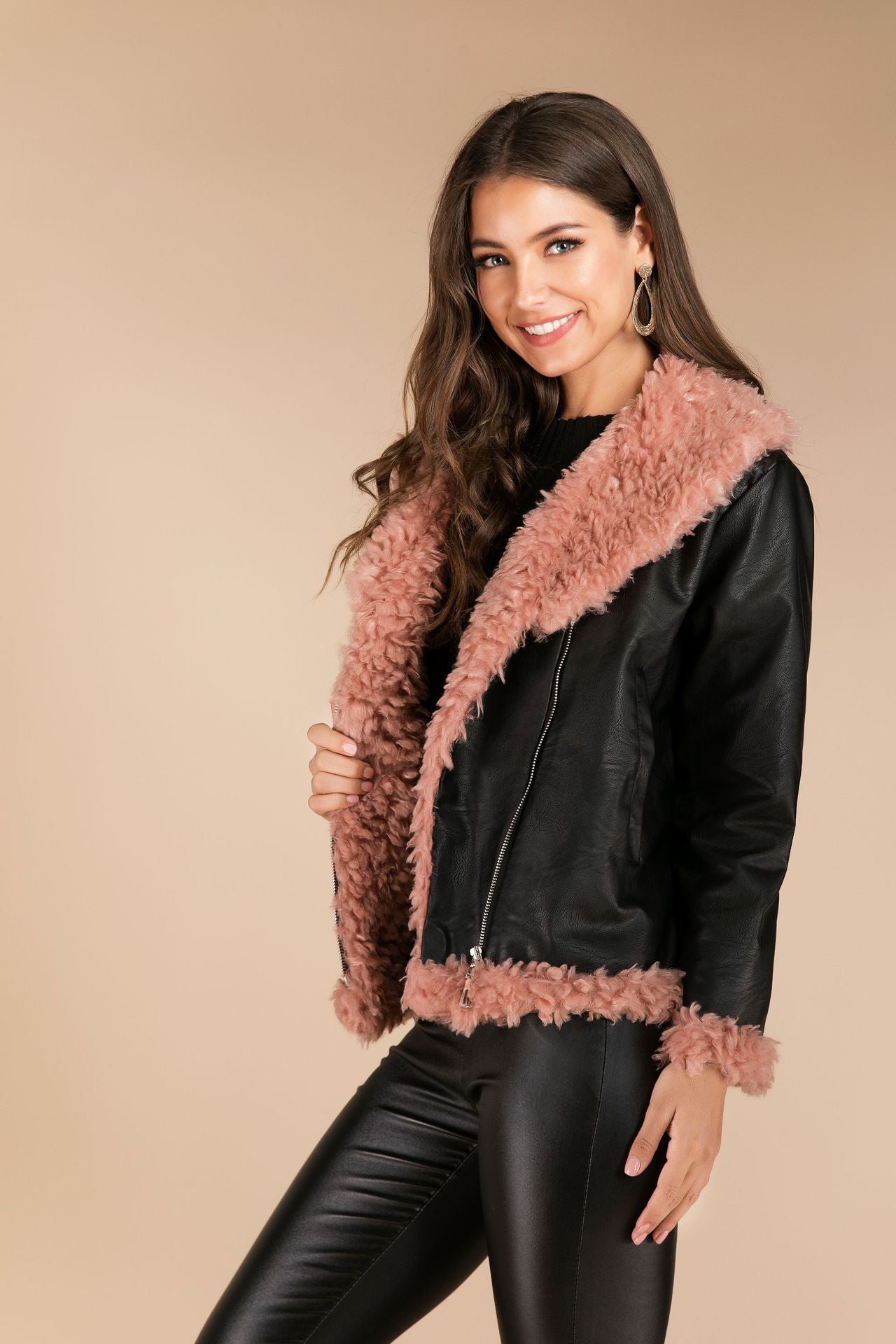 Imitation raccoon fur sheepskin leather jacket ( 3 to 7 days shipping)