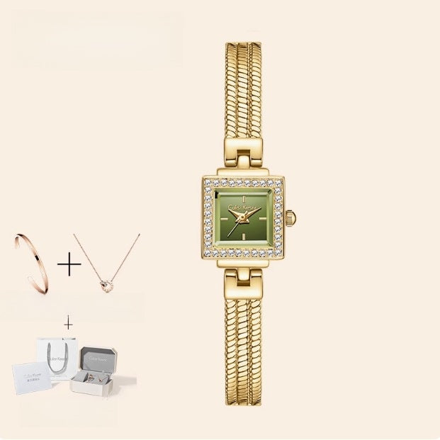 Women Luxury Square Quartz Watch – Central European Retro Style Alloy Bracelet Wristwatch with 30M Waterproof