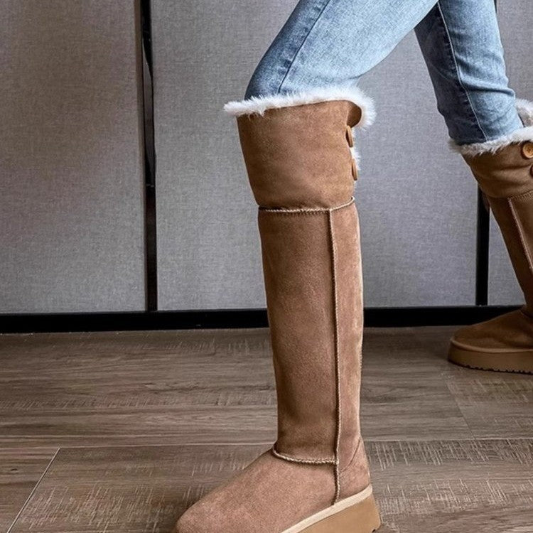 Women&#39;s Long Snow Winter Fleece-lined Thickened New Platform Cotton Shoes Below The Knee Long Boots