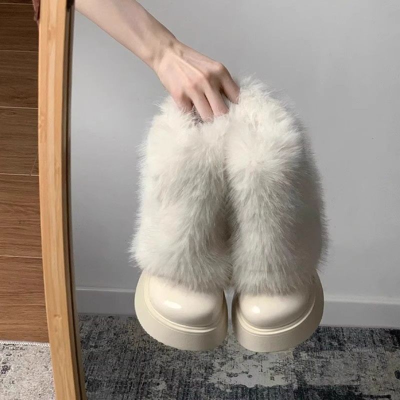 Snow Boots Winter Fleece-lined Thermal Furry Shoes